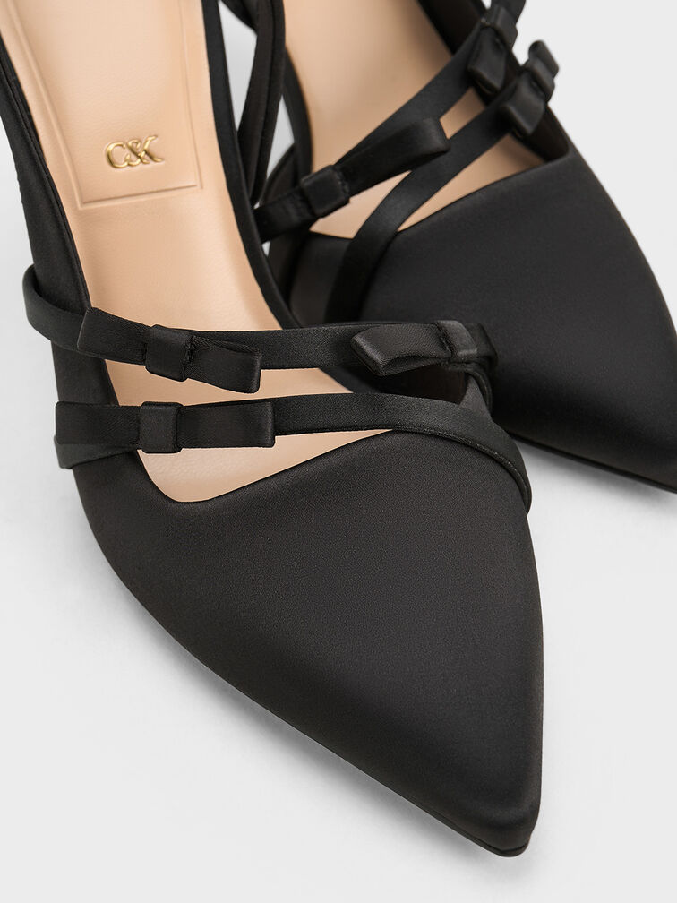 Jessy Recycled Polyester Bow Slingback Pumps, Black Textured, hi-res
