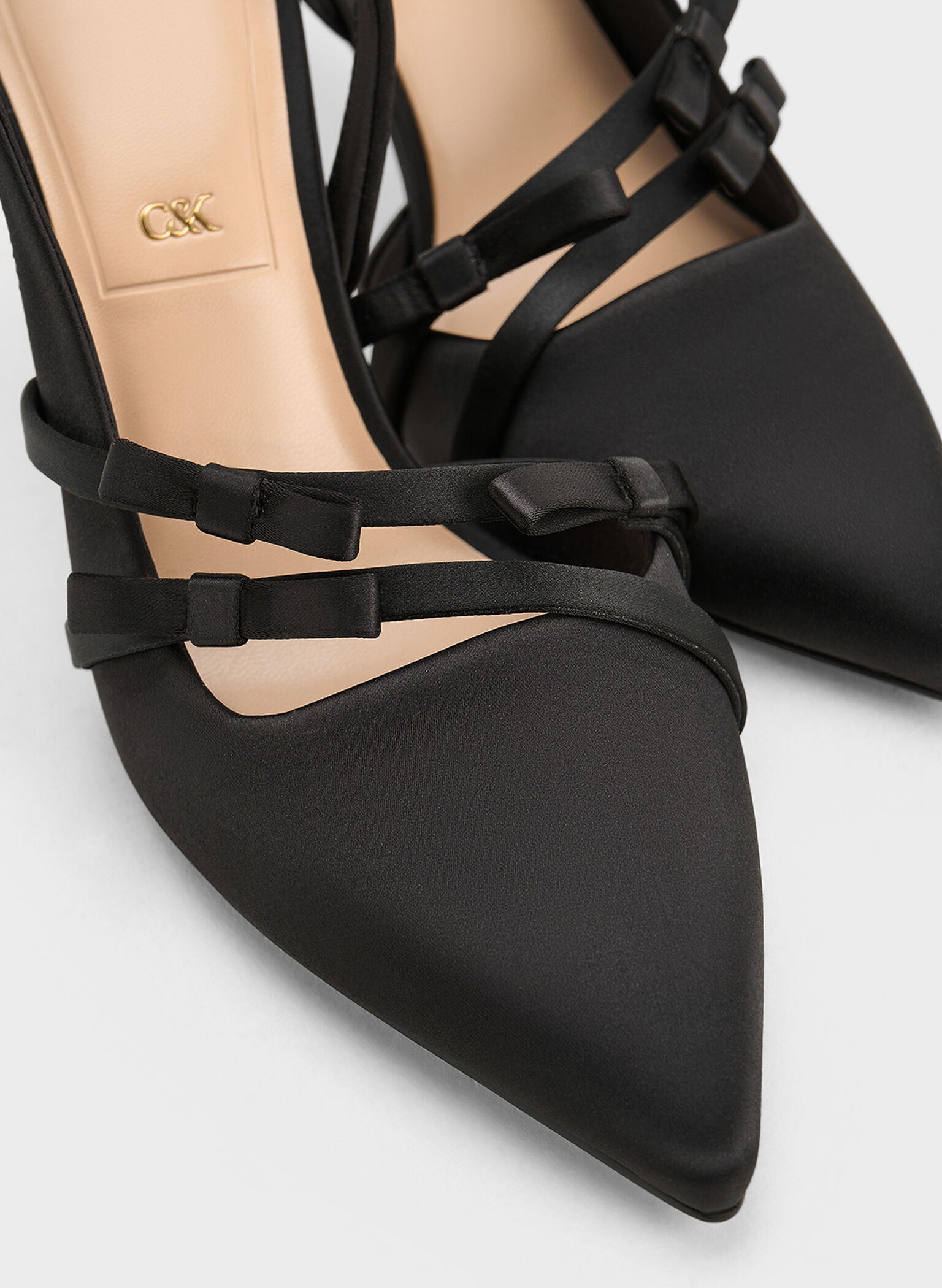 Jessy Recycled Polyester Bow Slingback Pumps, Black Textured, hi-res