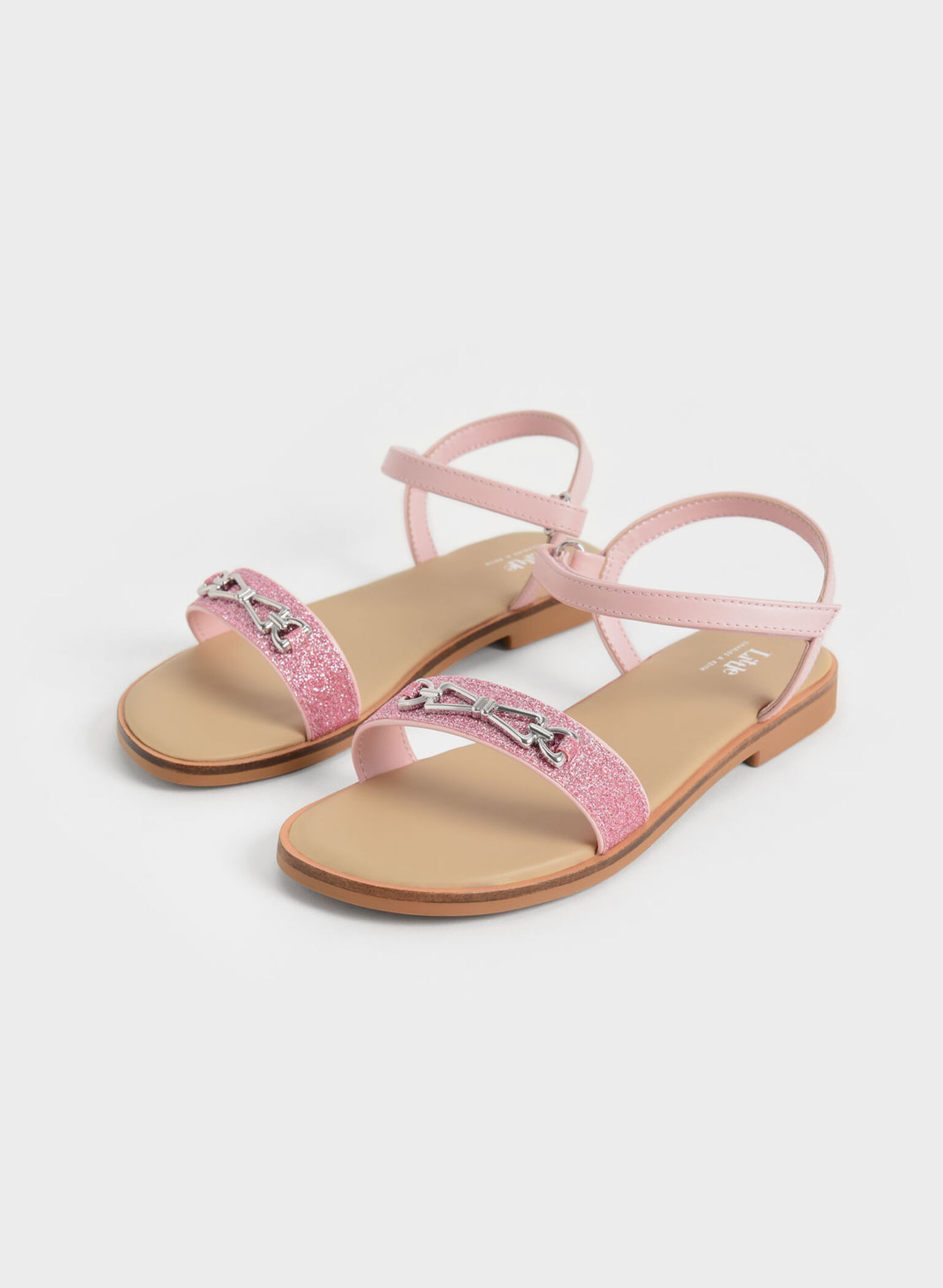 Girls' Metallic Accent Glittered Sandals, Pink, hi-res