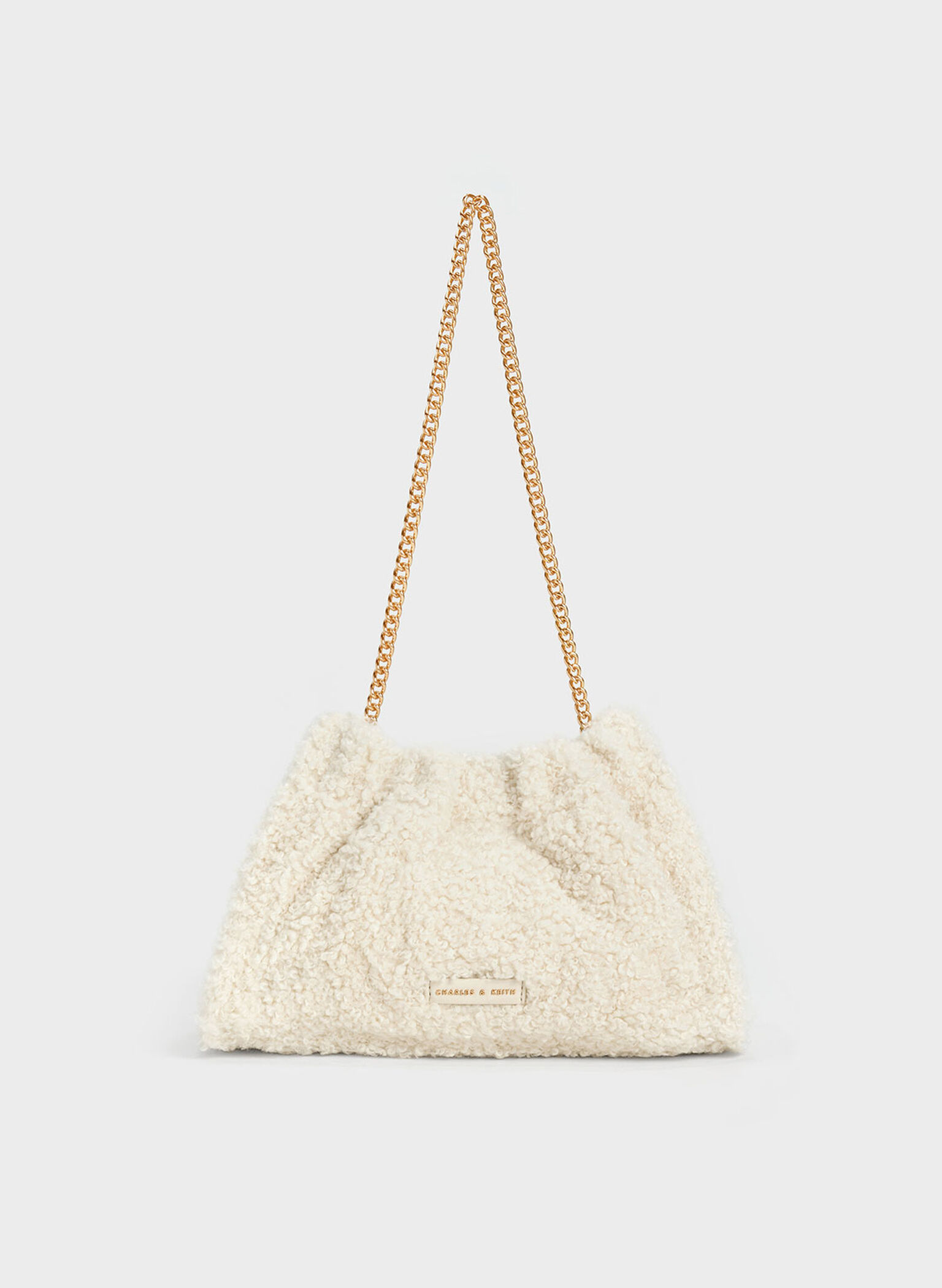 Cyrus Furry Slouchy Chain-Handle Bag, Cream, hi-res