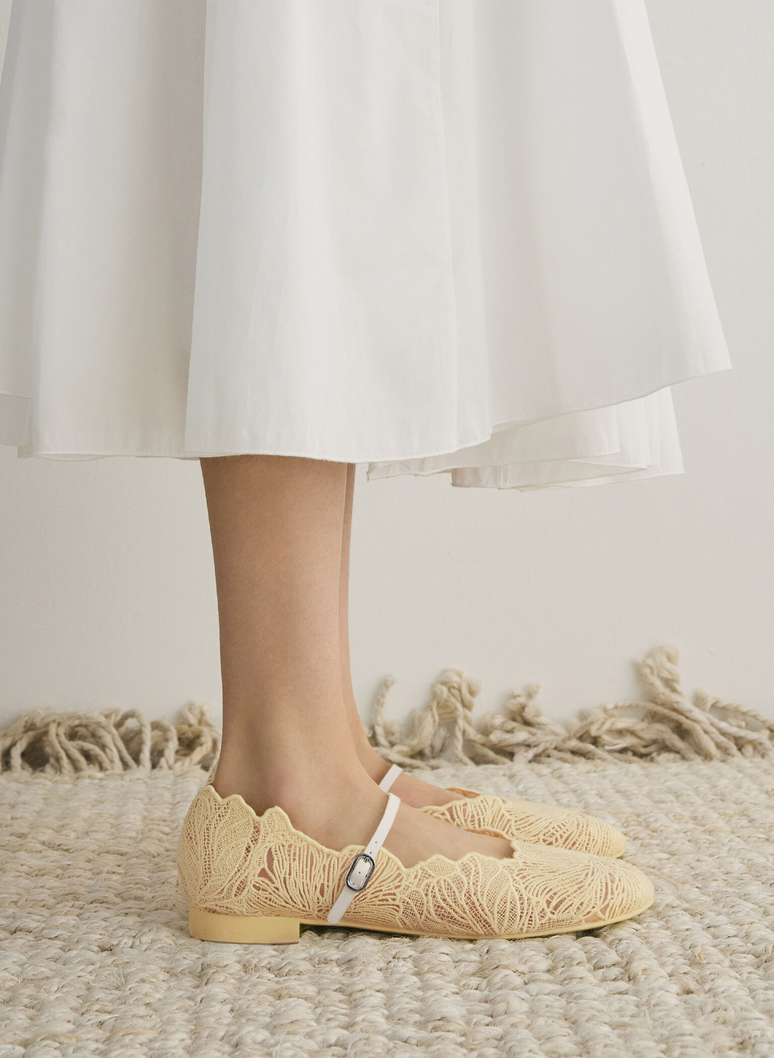 Crochet Floral Mary Jane Flats, Yellow, hi-res