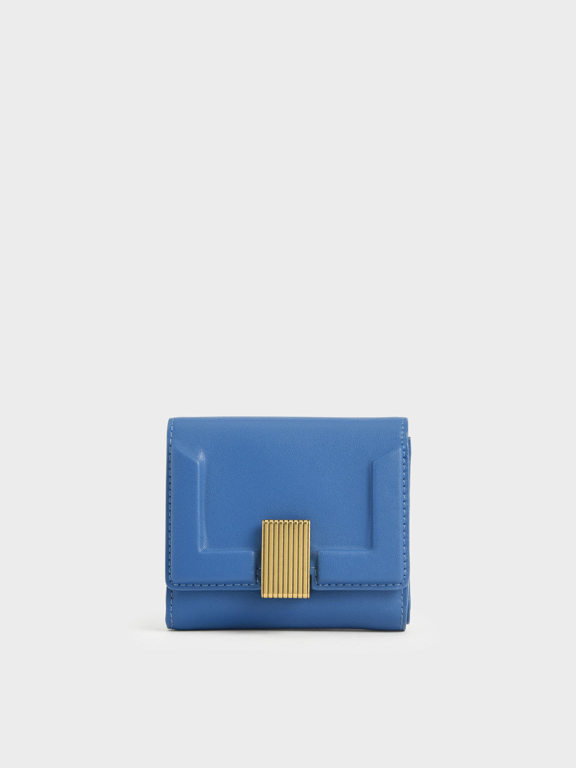 Edna Metallic Turn-Lock Short Wallet, Blue, hi-res