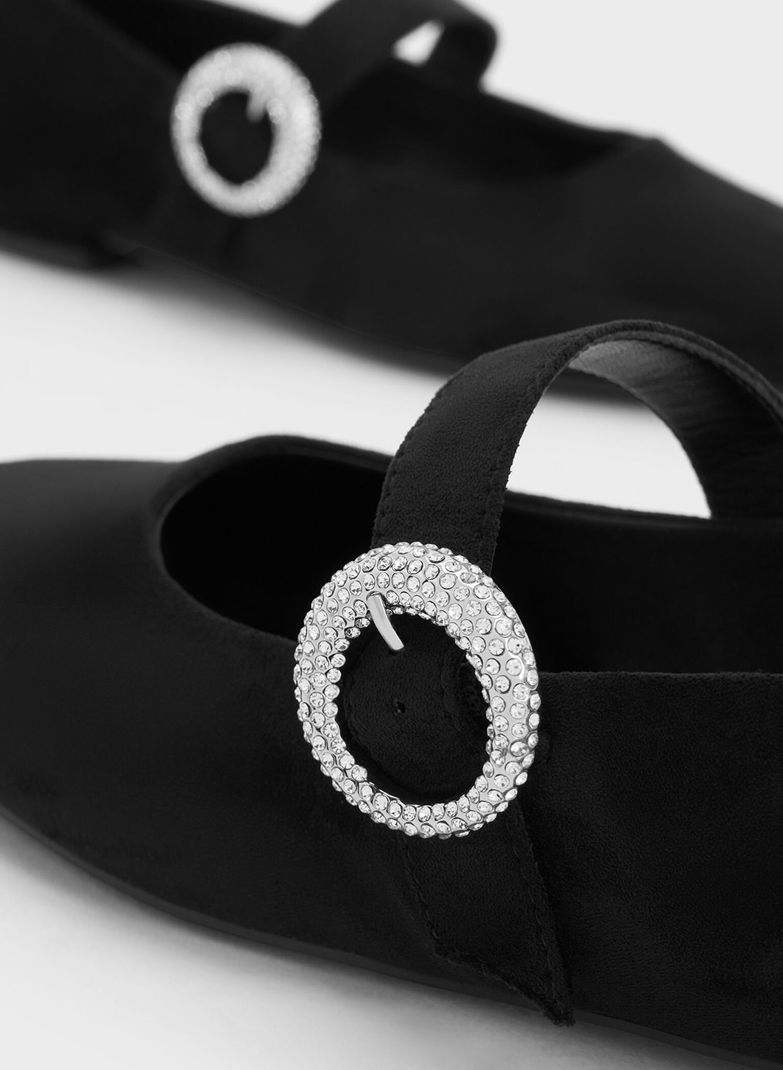 Textured Crystal-Embellished Buckle Mary Jane Flats, Black Textured, hi-res