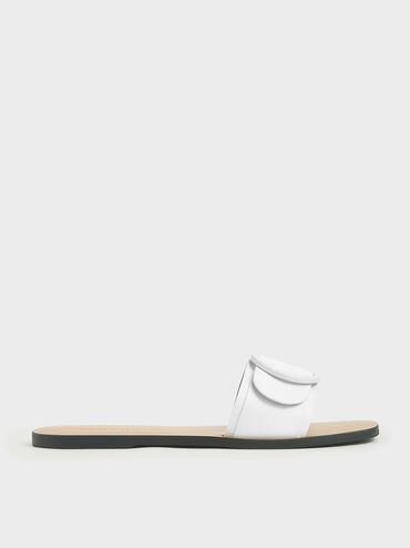 Buckle Strap Slide Sandals, White, hi-res