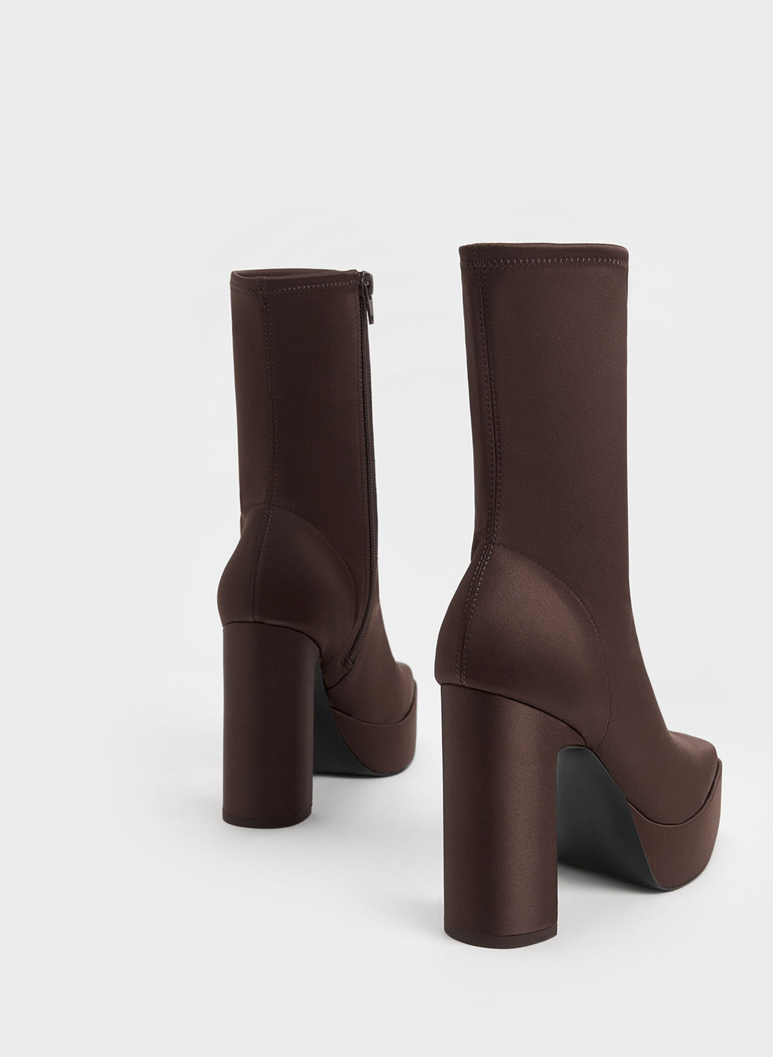Platform Block Heel Ankle Boots, Dark Brown, hi-res
