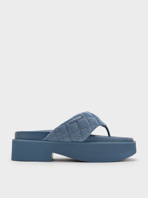 Denim V-Strap Platform Thong Sandals, Denim Blue, hi-res