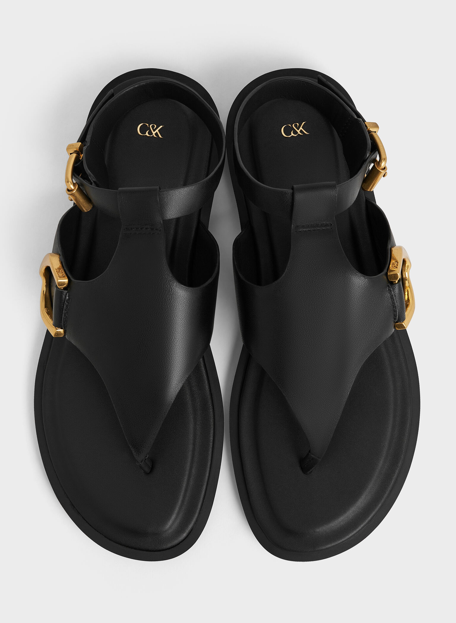 Gabine Leather Ankle-Strap Thong Sandals, Black, hi-res