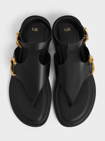 Gabine Leather Ankle-Strap Thong Sandals, Black, hi-res