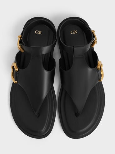 Gabine Leather Ankle-Strap Thong Sandals, Black, hi-res