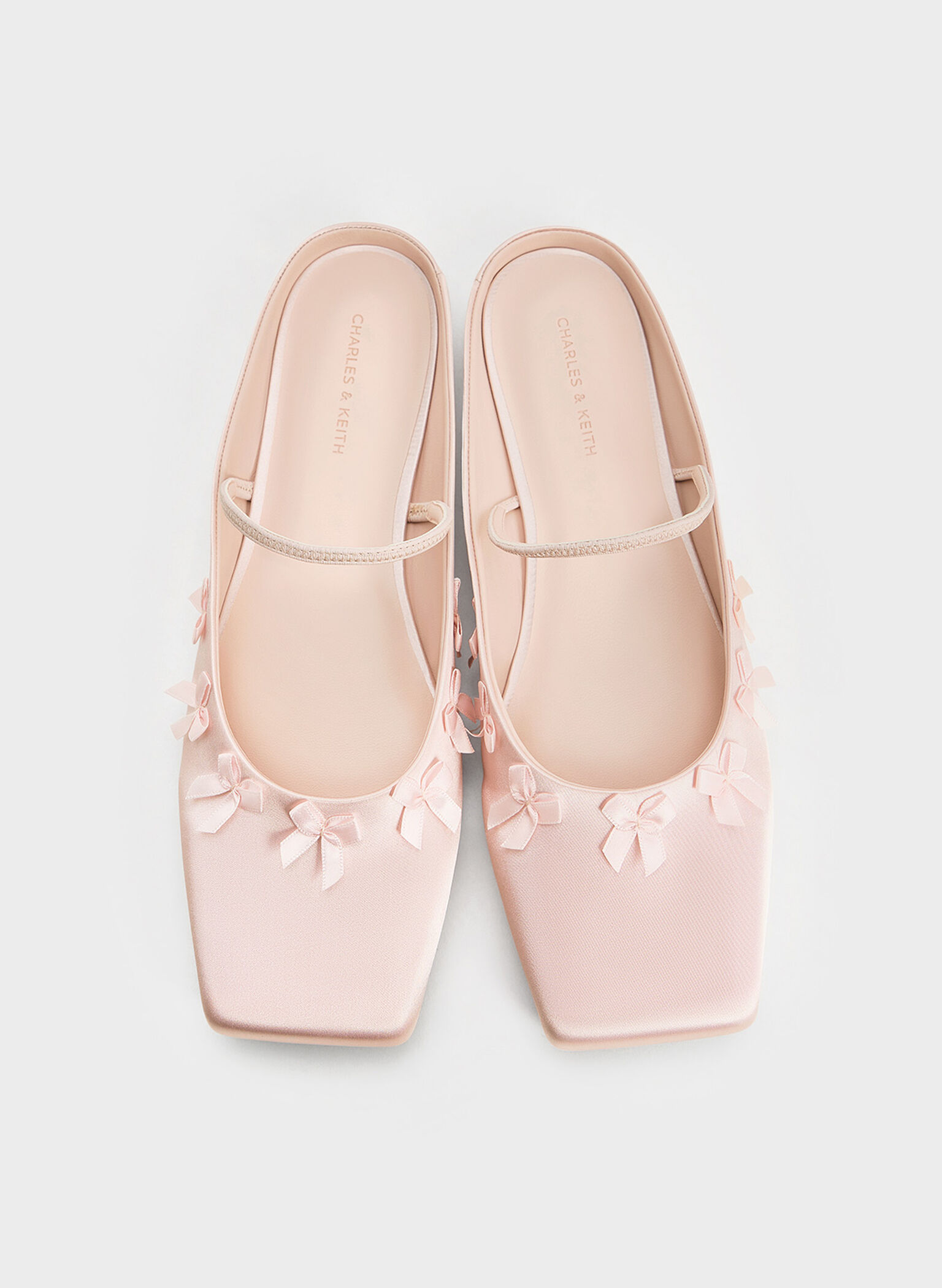 Satin Bow Square-Toe Mules, Blush, hi-res