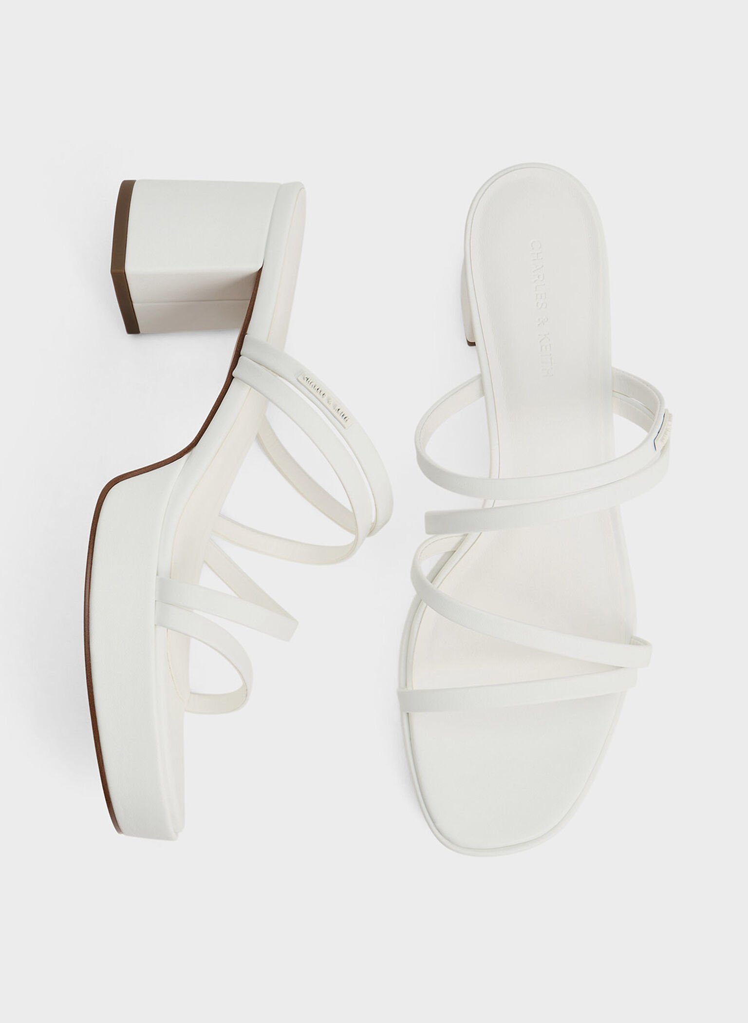 Strappy Trapeze-Heel Mules, White, hi-res