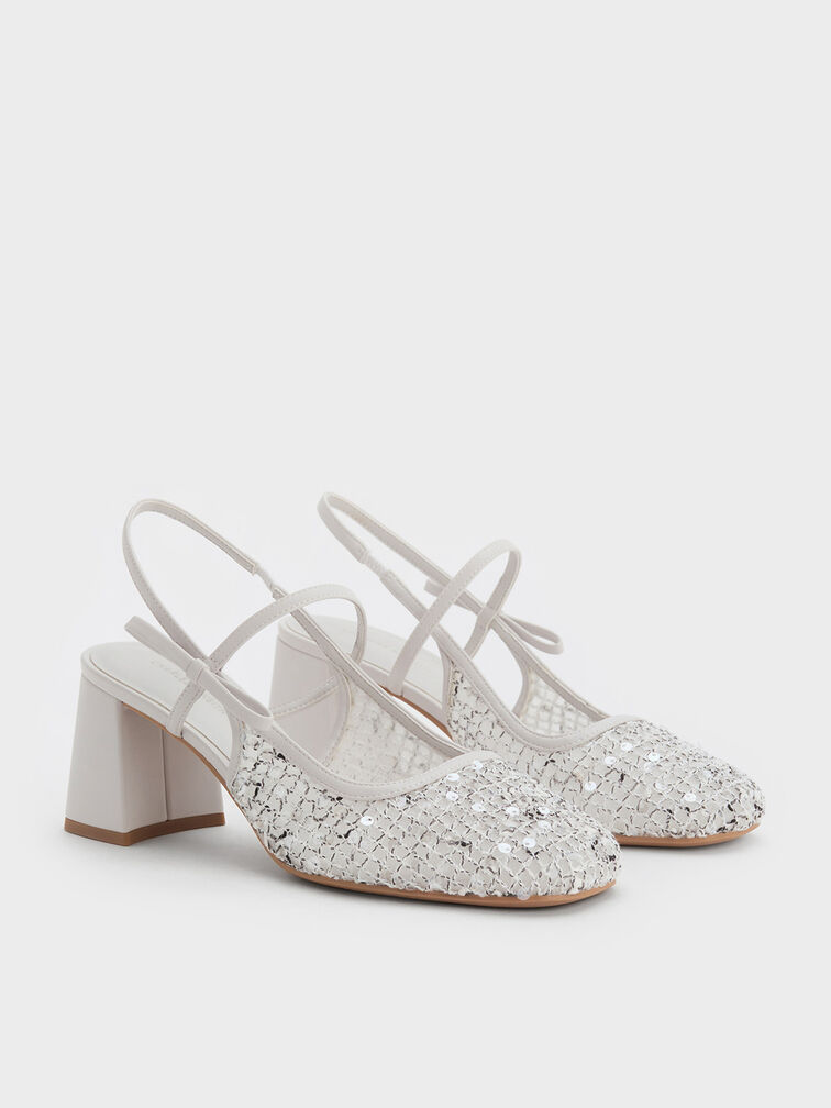 Mesh Sequinned Slingback Mary Jane Pumps, Multi, hi-res