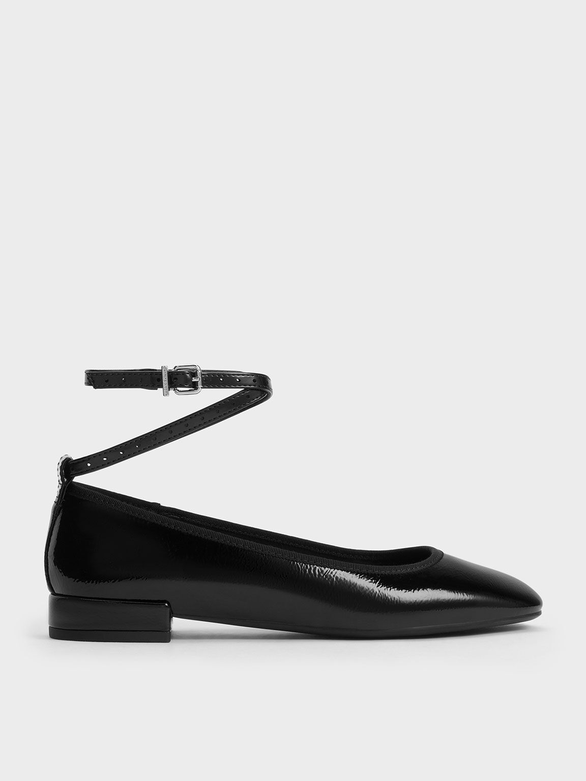 Patent Ankle Strap Ballet Flats Black Patent