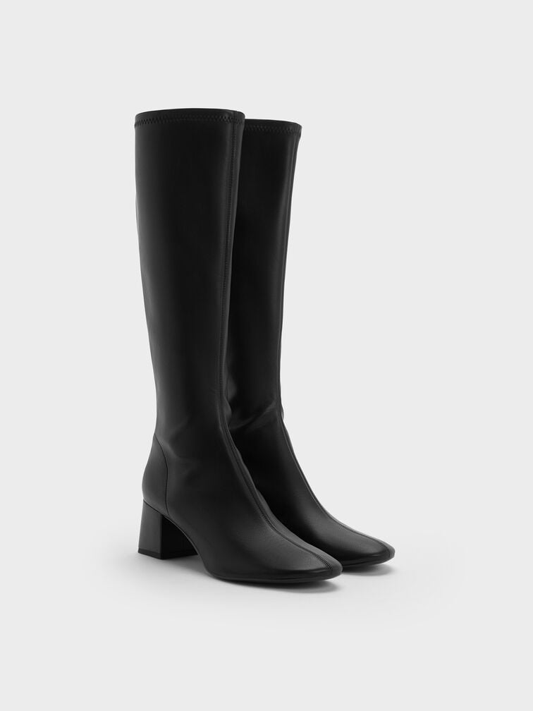 Block Heel Knee Boots, Black, hi-res