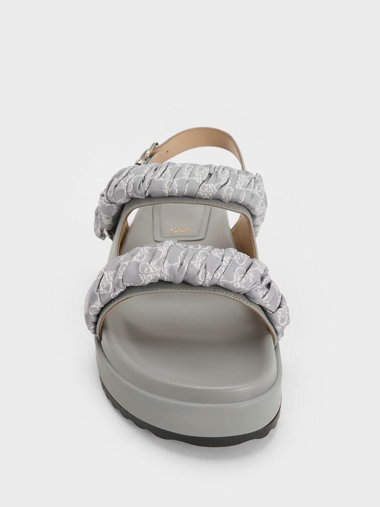 Tully Leather Ruched-Strap Sandals, Grey, hi-res