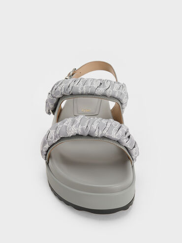Tully Leather Ruched-Strap Sandals, Grey, hi-res