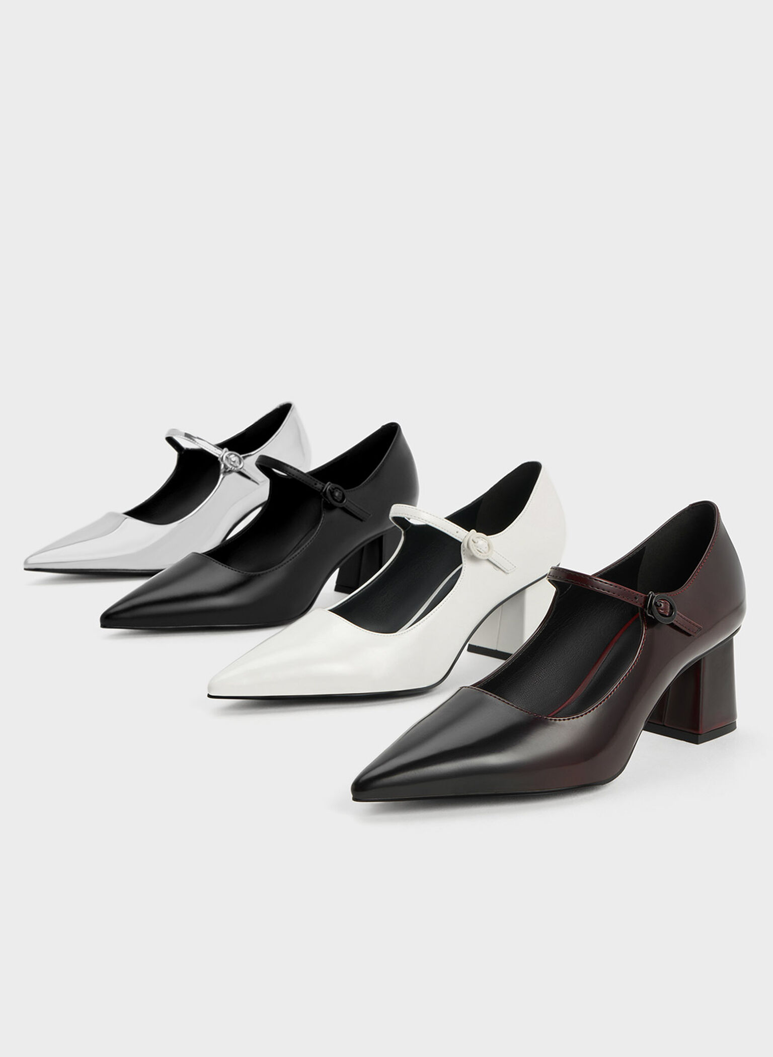 Pointed-Toe Mary Jane Pumps, Black Box, hi-res
