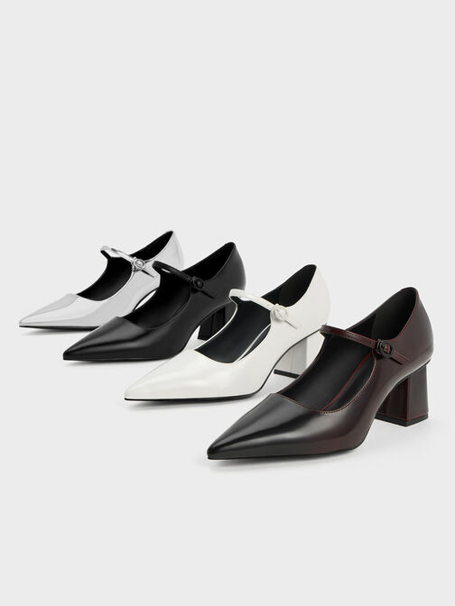 Pointed-Toe Mary Jane Pumps, Black Box, hi-res