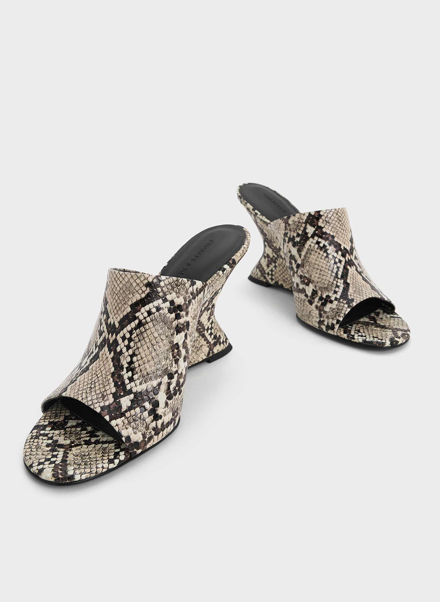 Snake-Print Wide-Strap Sculptural-Heel Wedges, Animal Print Natural, hi-res