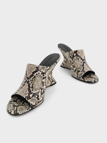Snake-Print Wide-Strap Sculptural-Heel Wedges, Animal Print Natural, hi-res