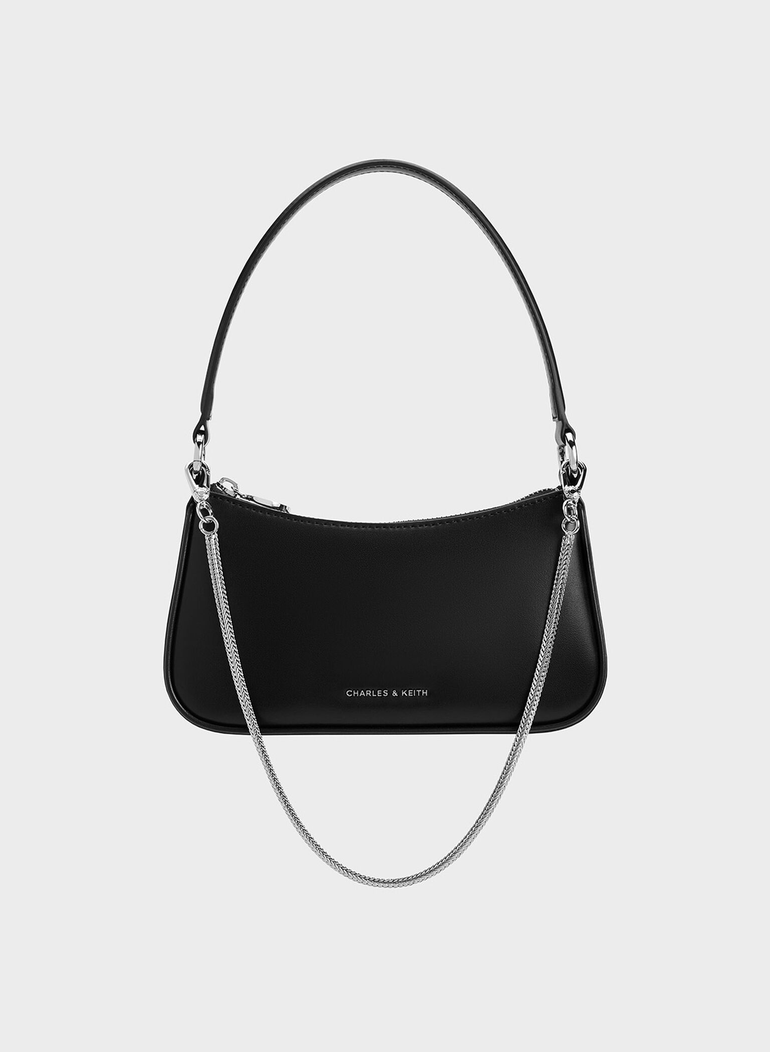 Elspeth Curved Shoulder Bag, Noir, hi-res