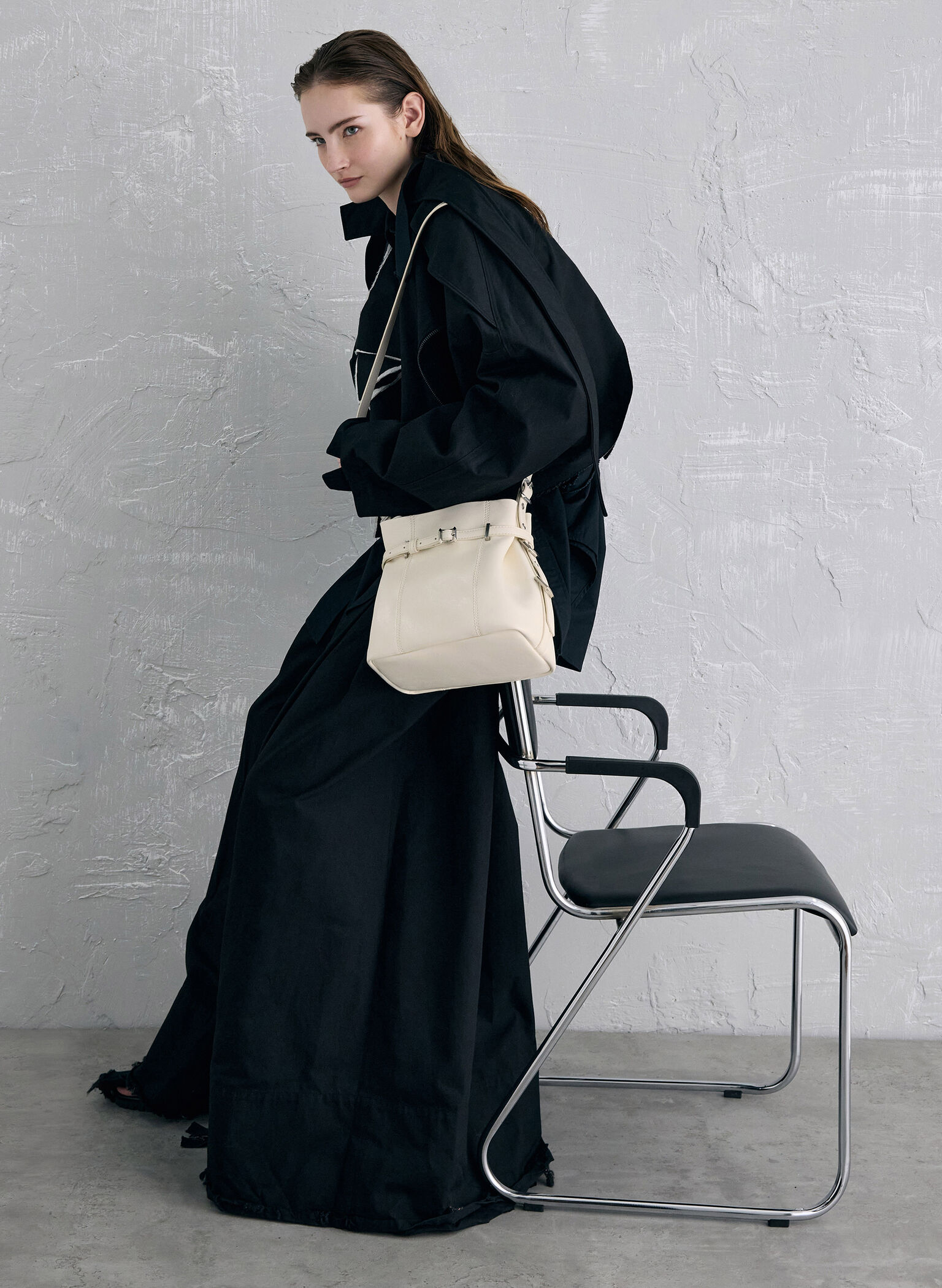 Bryna Belted Bucket Bag, Cream, hi-res