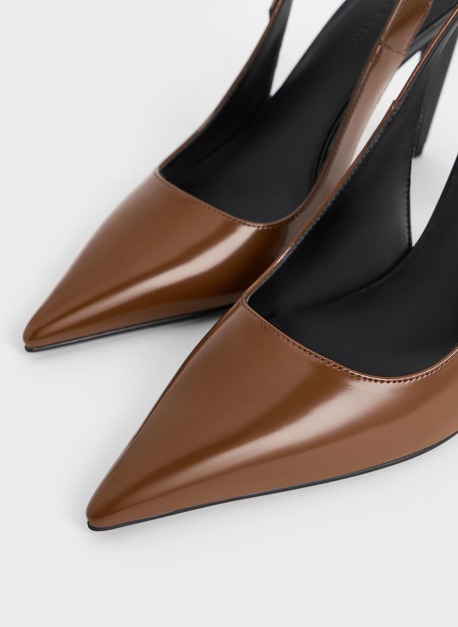 Cone-Heel Pointed-Toe Pumps, Brown, hi-res
