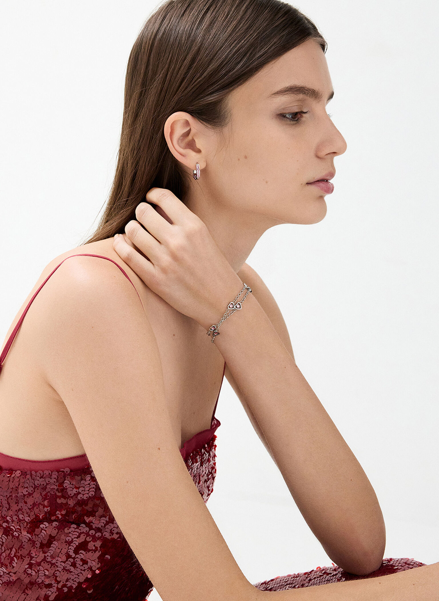 Malorie Crystal Heart Hoop Earrings, Silver, hi-res