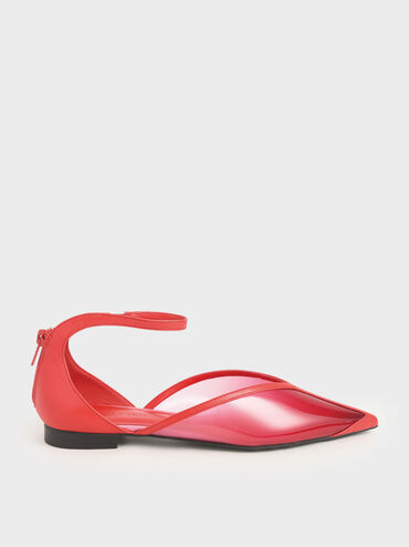 See-Through Effect Flat Pumps, Red, hi-res