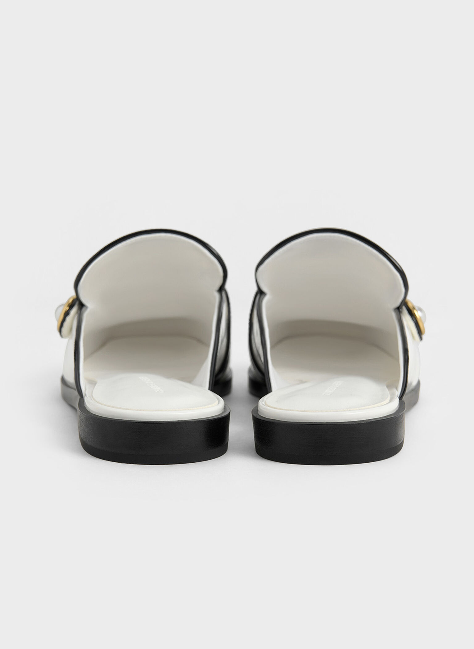 Two-Tone Pearl-Embellished Loafer Mules, White, hi-res