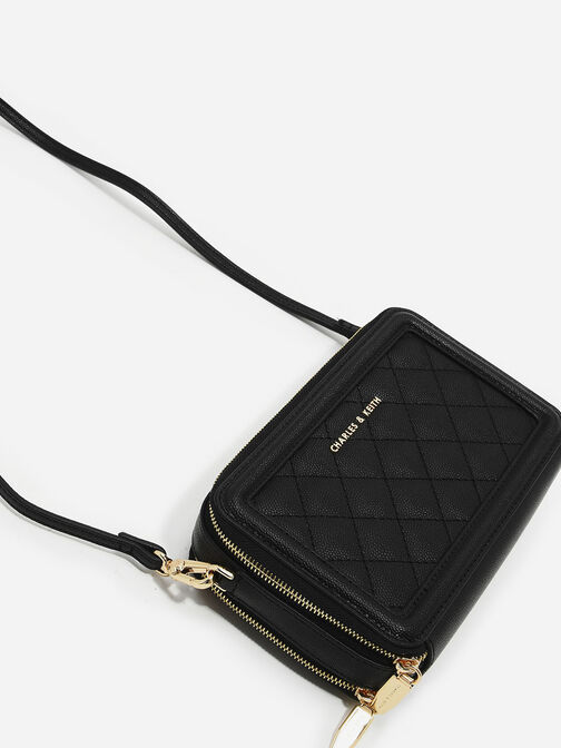 Quilted Boxy Long Wallet, Black, hi-res