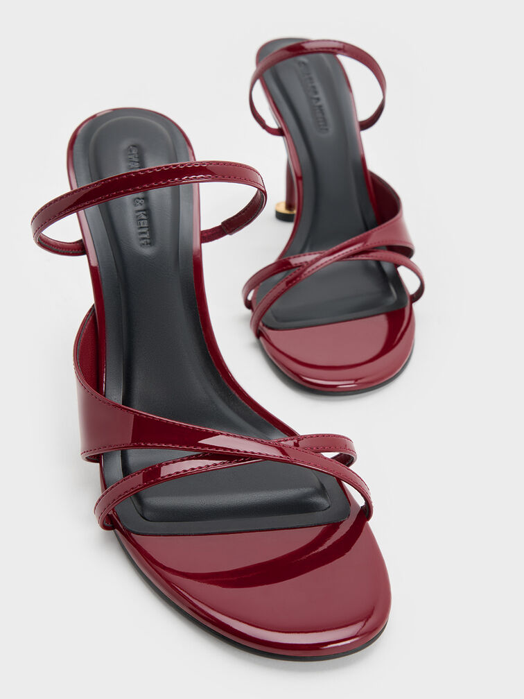 Patent Crossover Sculptural-Heel Strappy Mules, Red, hi-res