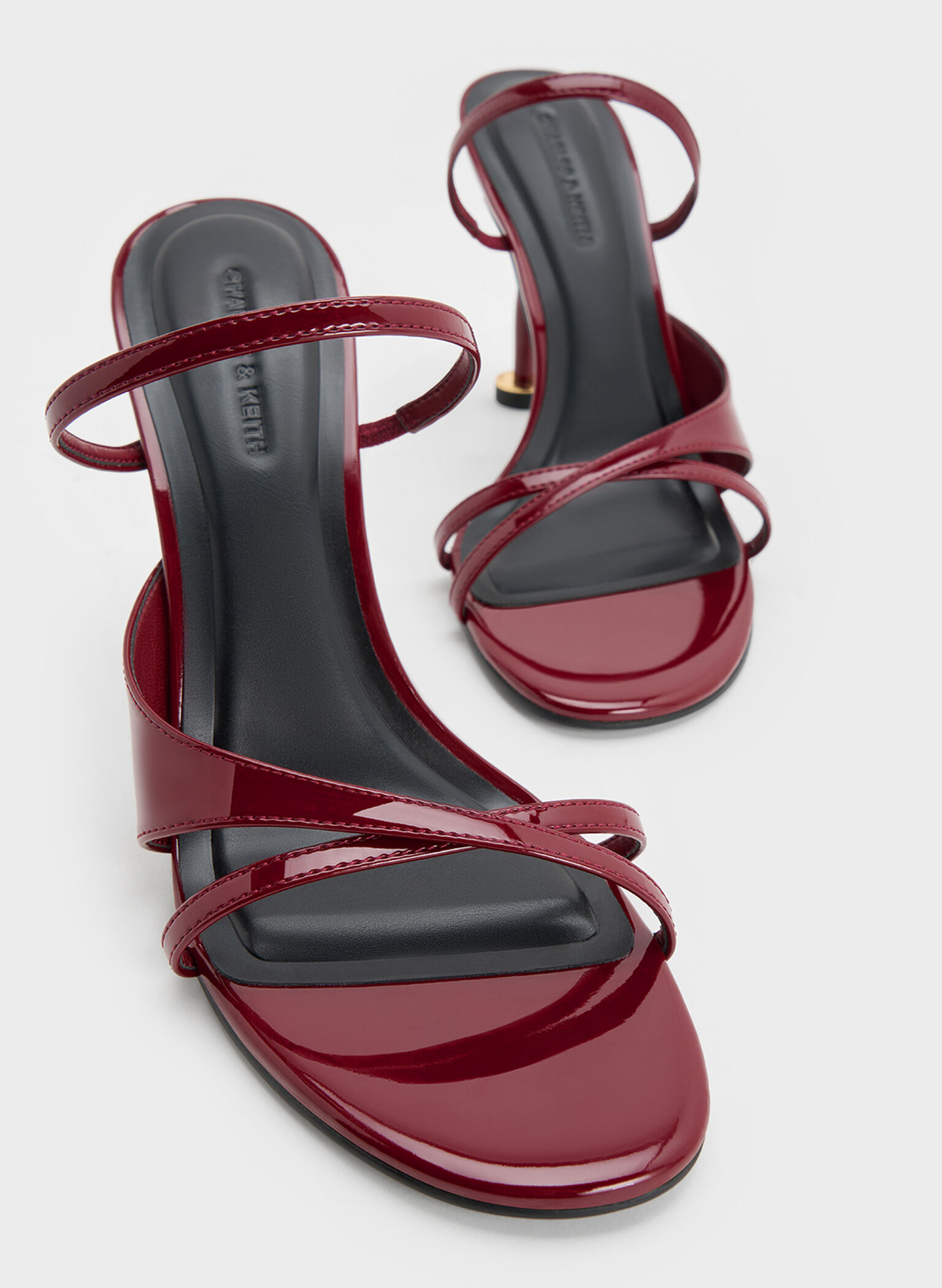 Wynn Patent Crossover Sculptural-Heel Strappy Mules, Red, hi-res