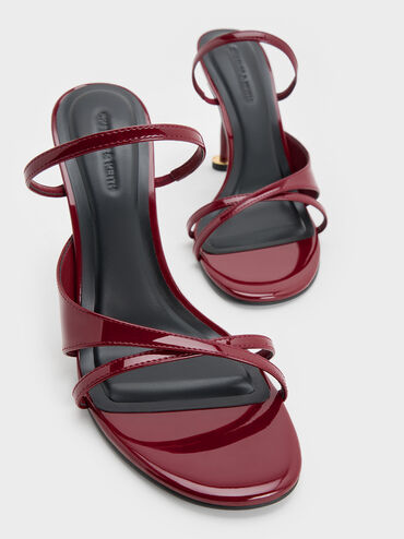 Wynn Patent Crossover Sculptural-Heel Strappy Mules, Red, hi-res