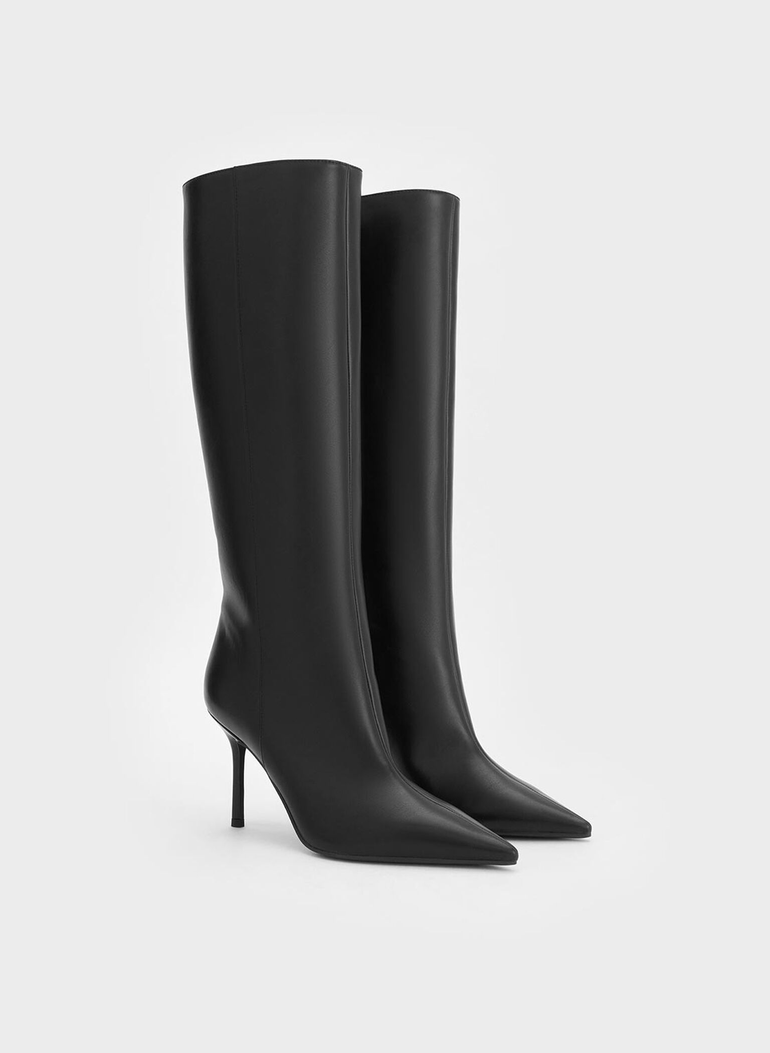 Pointed-Toe Stiletto-Heel Knee-High Boots, Black, hi-res