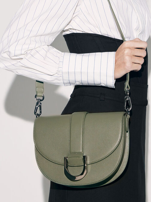 Gabine Leather Saddle Bag, Sage Green, hi-res