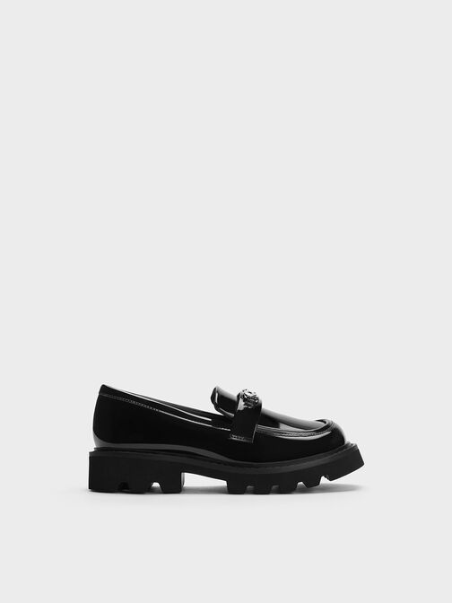 Girls' Metallic Accent Chunky Loafers, Black Box, hi-res