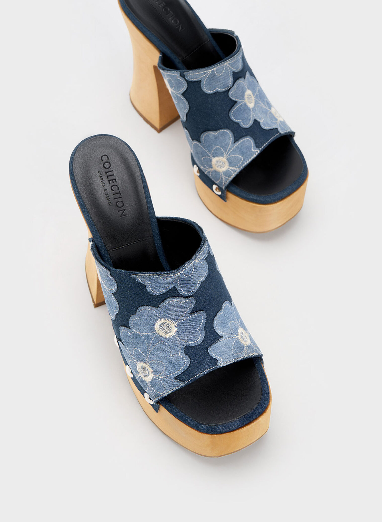 Tabitha Floral Denim Platform Clogs, Blue, hi-res