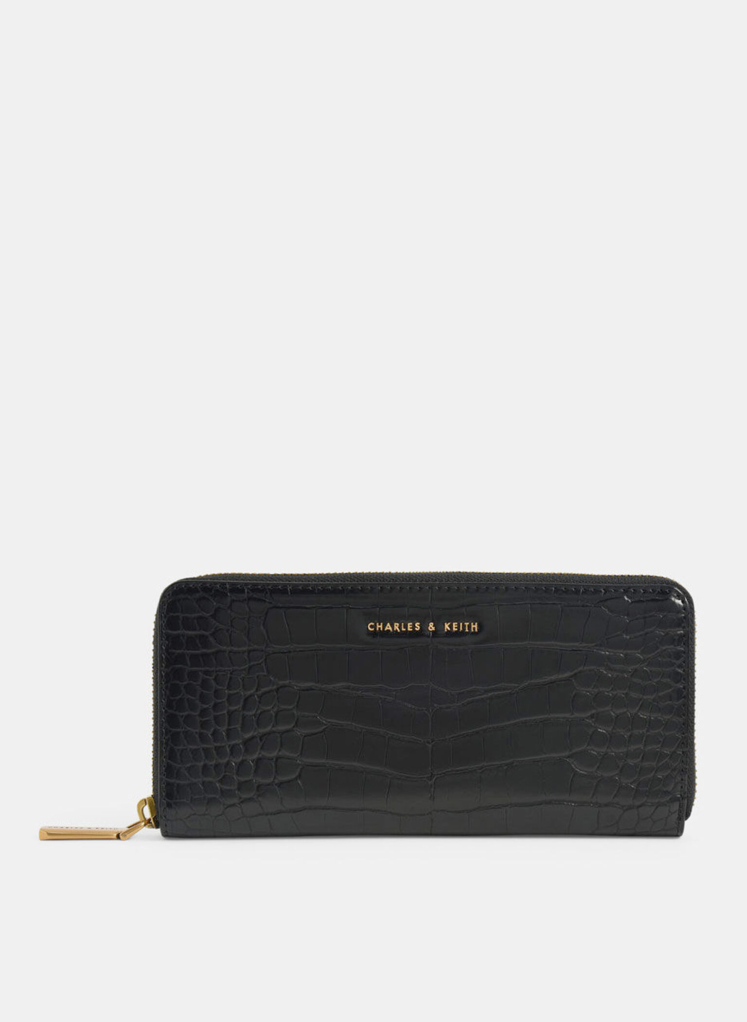 Croc-Effect Long Wallet, Black, hi-res