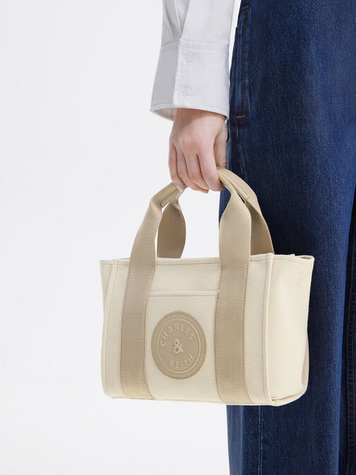 Kay Canvas Contrast-Trim Tote Bag, Taupe, hi-res