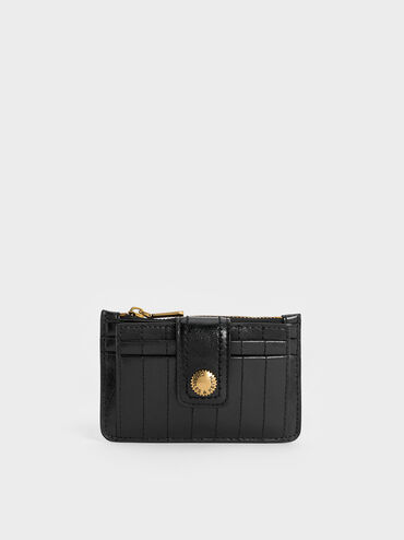 Donna Crinkle-Effect Panelled Card Holder, Black, hi-res