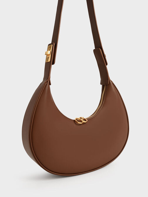 Crescent Hobo Bag, Brown, hi-res