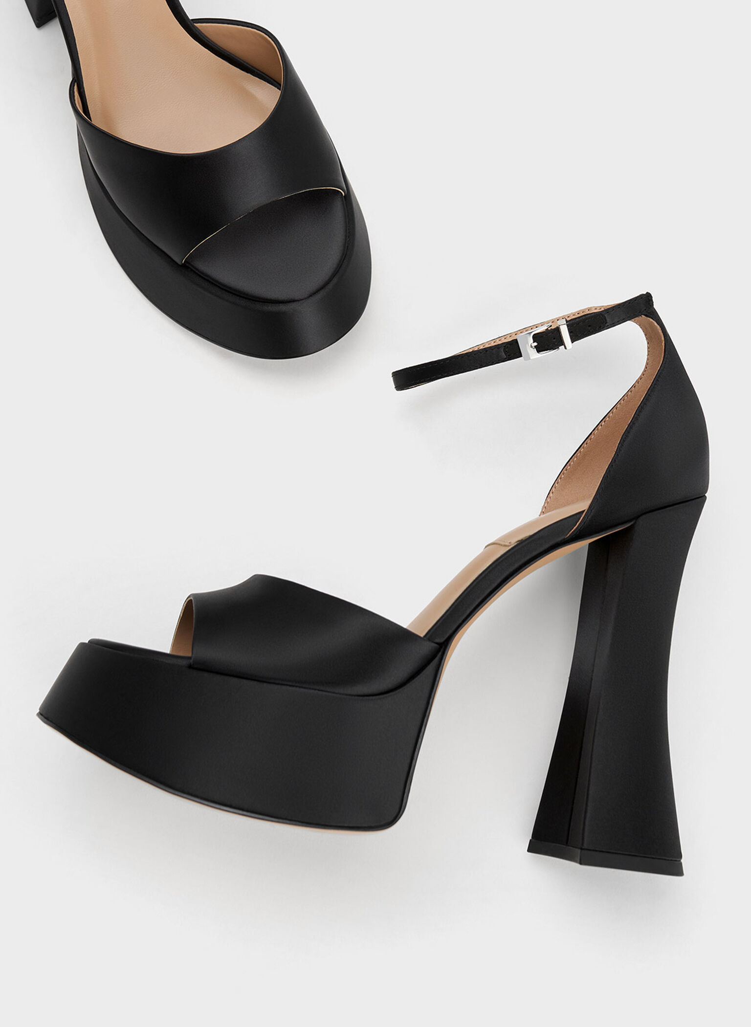 Michelle Recycled Polyester Platform Sandals, Black, hi-res