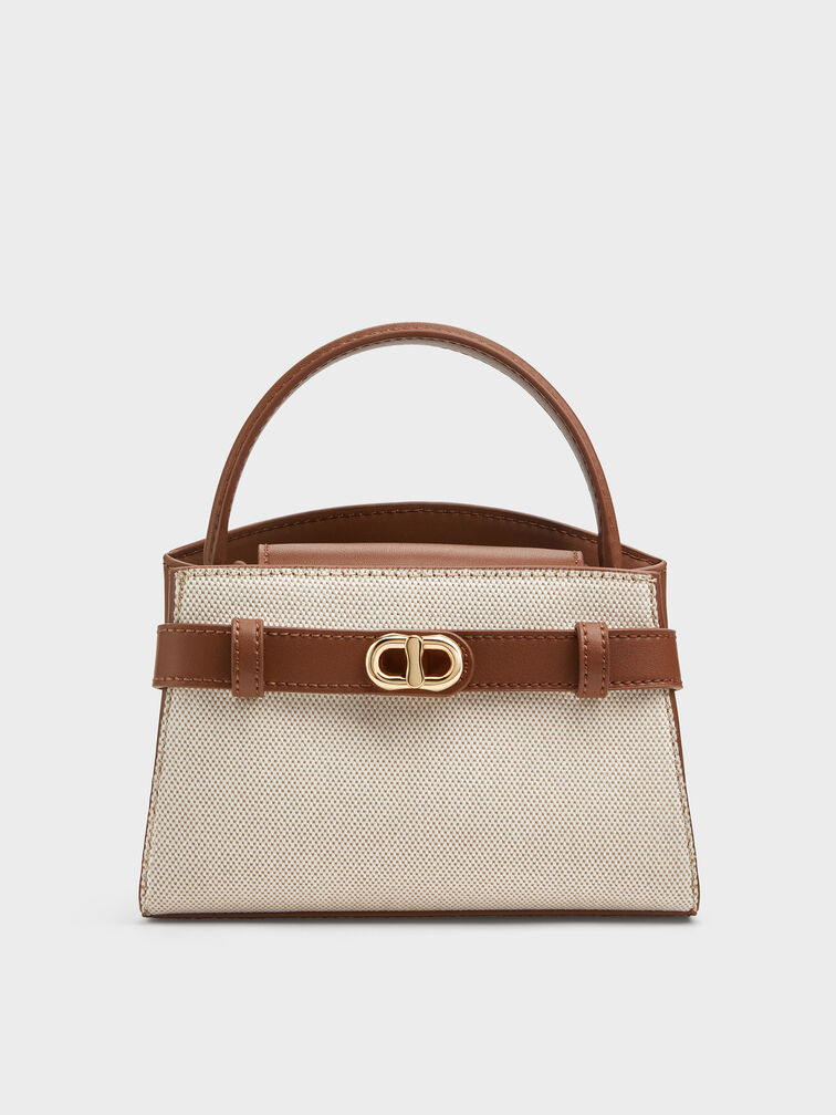Aubrielle Canvas Two-Tone Top Handle Bag, Taupe Canvas, hi-res
