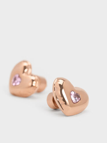 Bethania Heart Crystal Stud Earrings, Rose Gold, hi-res