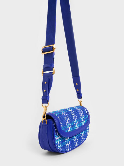 Lillie Tweed Curved Chain Handle Bag, Cobalt, hi-res