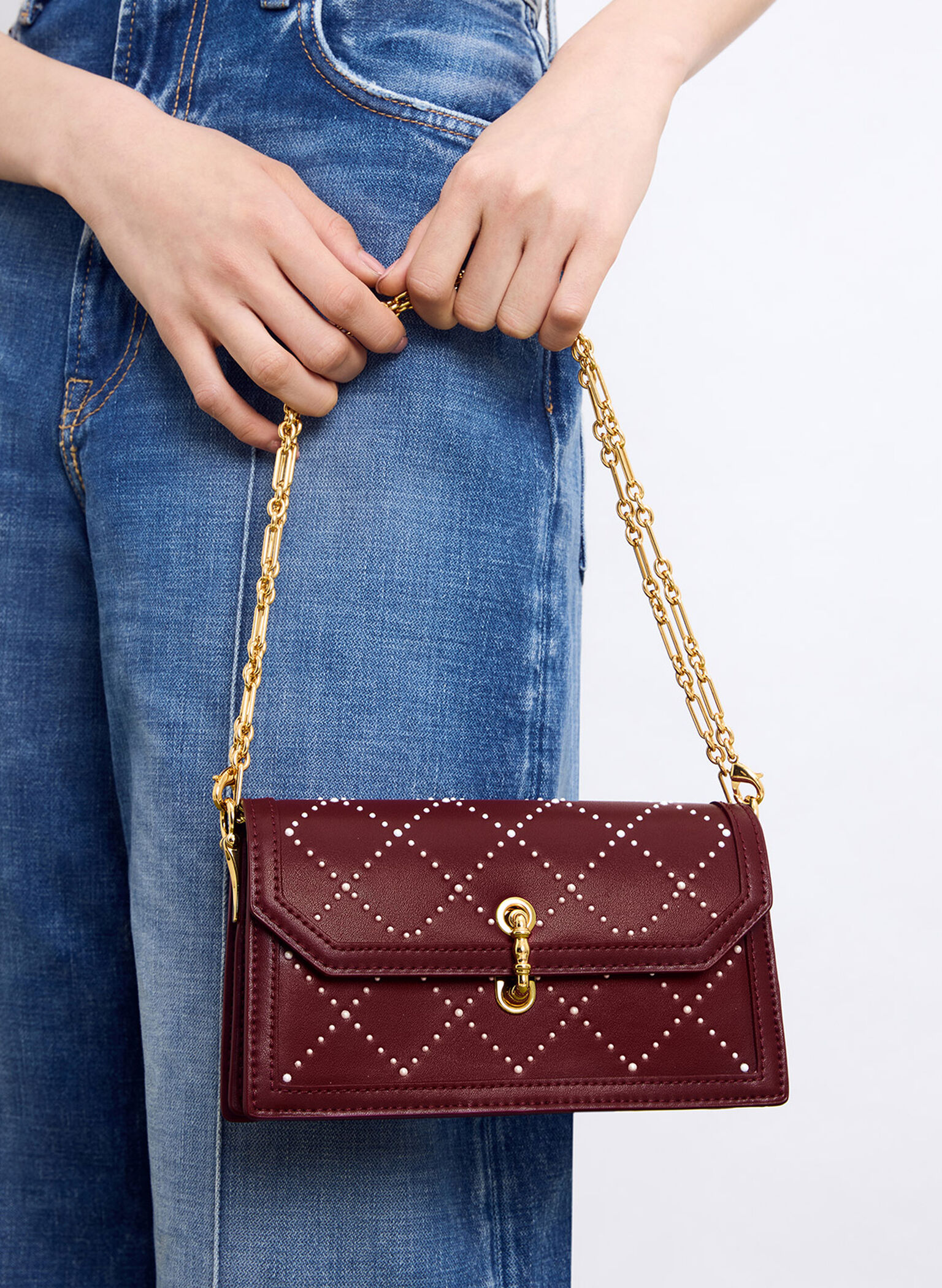Marietta Textured Quilted Crossbody Bag, Burgundy, hi-res