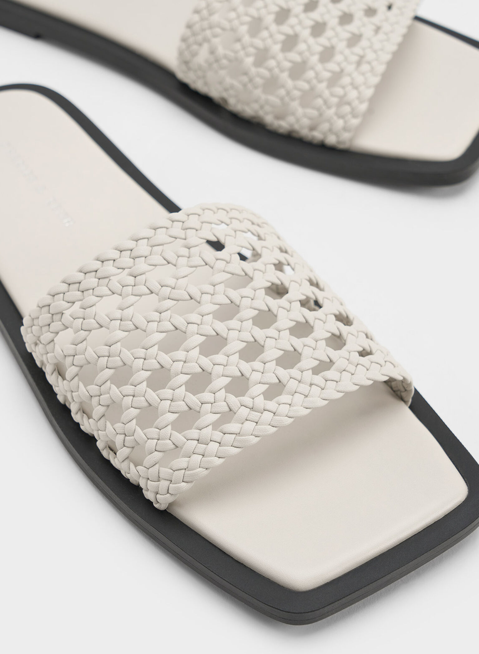 Woven Square-Toe Slides, White, hi-res