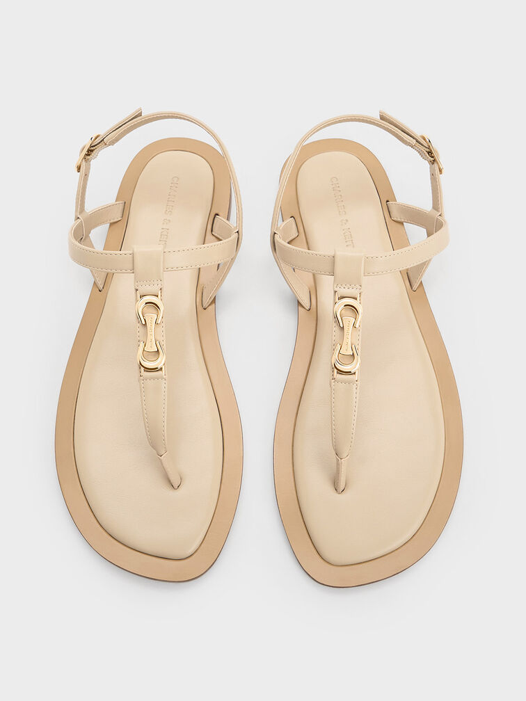 Trifina Metallic-Accent Thong Sandals, Taupe, hi-res