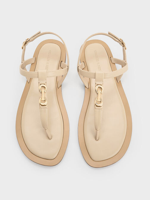 Metallic-Accent Thong Sandals, Taupe, hi-res